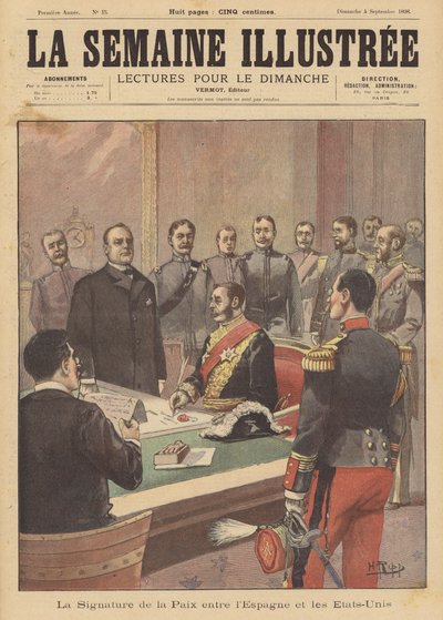 Podpis mírového protokolu o ukončení nepřátelství ve španělsko-americké válce, Washington DC, 12. srpna 1898 od French School