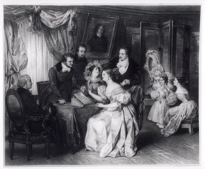 Podepsání manželské smlouvy v kanceláři právního zástupce, kolem roku 1840 od French School