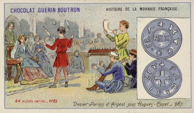 Stříbrný denier Paris za vlády Hugha Capeta, 987 (chromolitho) od French School