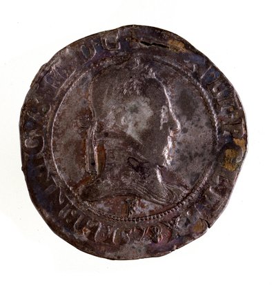 Stříbrný francouzský testoon (teston), vláda francouzského krále Jindřicha III. (Henri III.) (1574-1589) Diam. 3,5 cm Neapol, museo archeologico od French School