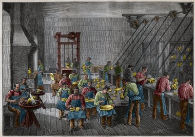 Stříbrná dílna ve Francii v 19. století. Rytina z roku 1885 v „“Les arts et metiers illustres““ od Adolphe BITARDA. od French School