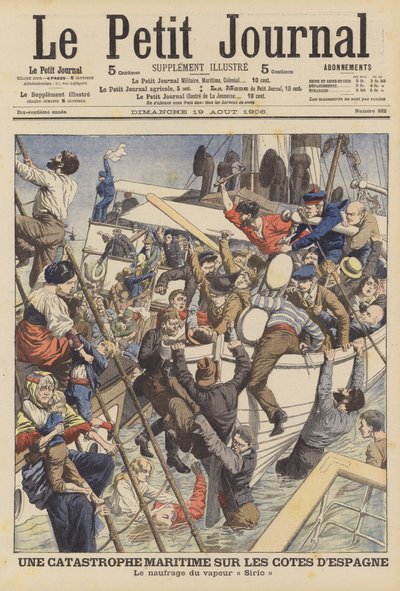 Potopení obchodního parníku Sirio u Cartageny ve Španělsku (barva litho) od French School