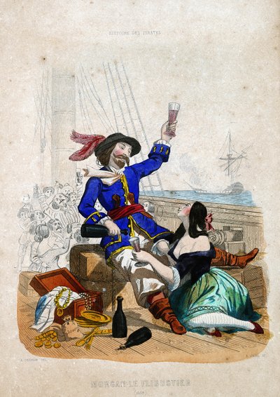 Sir Henry Morgan (1635-1688) (Morgan the flibustier): rodák z Walesu v „Historie pirátů a lupičů z oceánu a Středozemního moře“ od P. Christiana od French School