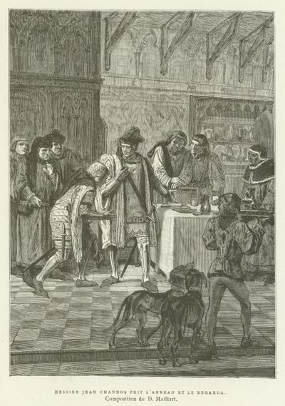 Sir John Chandos vzal prsten a podíval se na něj od French School