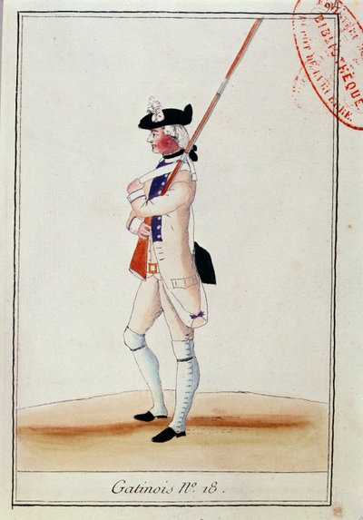 Voják pluku Grenadier Gatinois, asi 1780 od French School