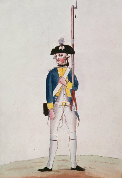 Voják pluku Royal-Deux-Ponts, asi 1780 od French School