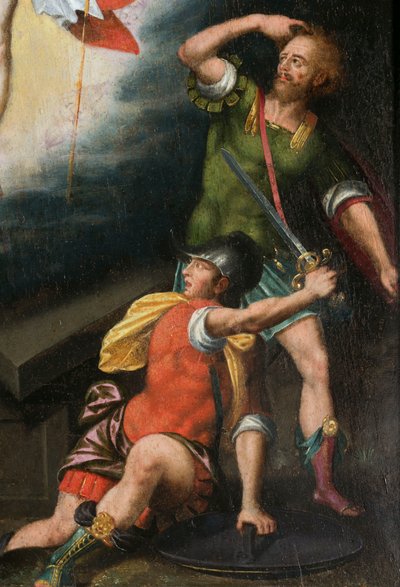 Vojáci během vzkříšení, detail. Triptych Auberyho od French School