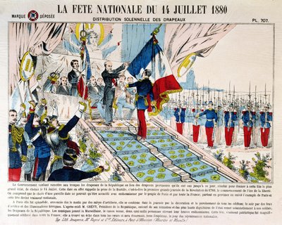 Slavnostní rozdávání vlajek v Longchamp prezidentem Julesem Grevym (1807-91), 14. července 1880, 1880 od French School