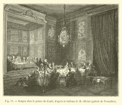 Večeře s princem de Conti; podle obrazu B. Oliviera, galerie Versailles od French School