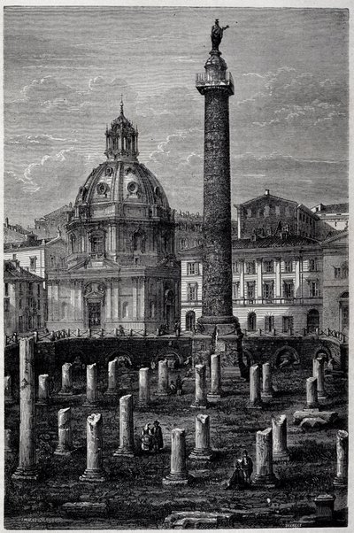 Náměstí a Trajanův sloup (sloup Trajane) (Colonna Traiana) a Ulpian bazilika (plavba Francise Weye v letech 1864-1868) - v „“ Tour du Monde““ 2. týden 1869 od French School