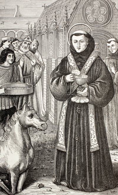 Svatý Antonín z Padovy, z knihy „Vojenský a náboženský život ve středověku“ od Paula Lacroixe, vydaná v Londýně kolem roku 1880 (litho) od French School
