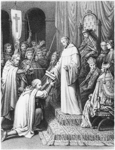 Svatý Bernard, opat z Clairvaux, dává templářům jejich pravidla. od French School