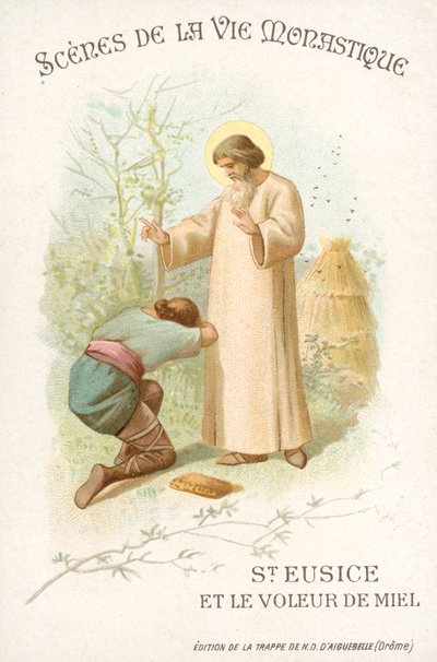 Svatý Eusice a zloděj medu (chromolitho) od French School