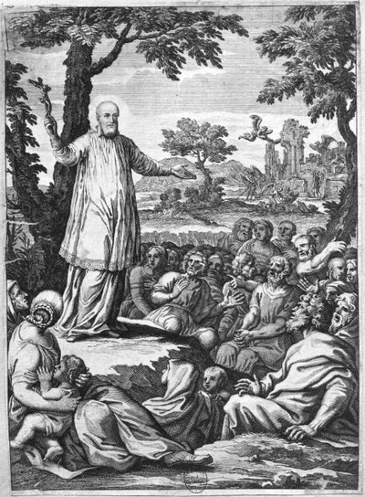 Sv. František Saleský (1567-1622) kázání heretikům z Chablais (rytina) (č. foto) od French School