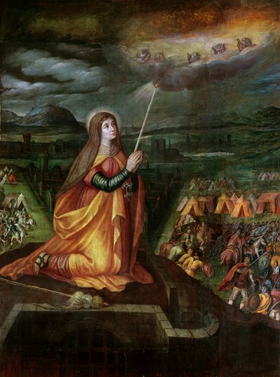 Svatá Genevieve se modlí, aby odvrátila příchod Attily a jeho Hunů od French School