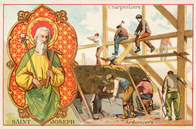Svatý Josef, patron tesařů a pokrývačů (chromolitho) od French School
