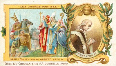 Svatý Lev Veliký zastavuje dobytí Itálie Attilou Hunem, 452 (chromolitho) od French School