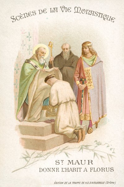 Svatý Maurus dává Florus svůj habit (chromolitho) od French School