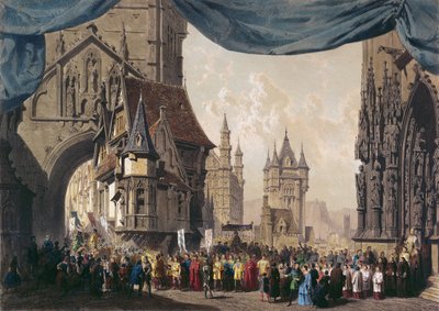 Scénický návrh pro I. dějství La Juive, poprvé uvedeno v Pařížské opeře 23. února 1835 (wc na papíře) od French School
