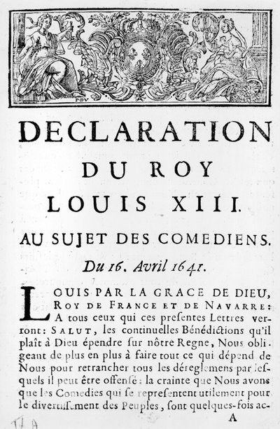 Prohlášení Ludvíka XIII. (1601-43) o komicích, 16. dubna 1641 od French School
