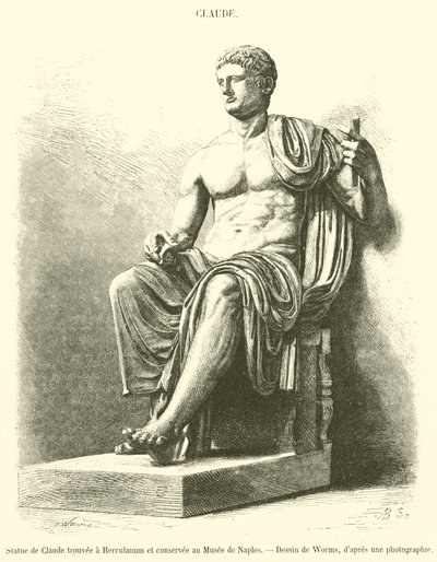 Socha Claudia nalezená v Herculaneum a zachovaná v neapolském muzeu (rytina) od French School
