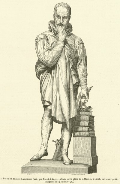 Bronzová socha Ambroise Pare (rytina) od French School