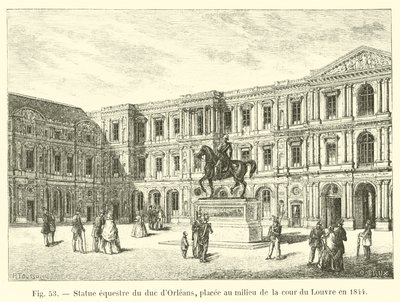 Jezdecká socha vévody z Orleans, umístěná uprostřed nádvoří Louvru v roce 1844 od French School