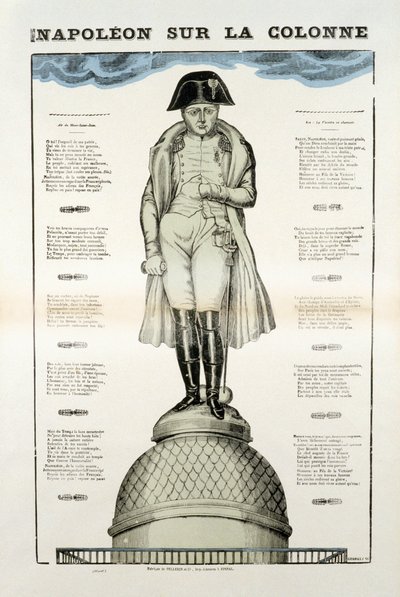 Socha Napoleona I. Bonaparte (1769-1821) na sloupu Vendome v Paříži. Obrázek Epinal od French School