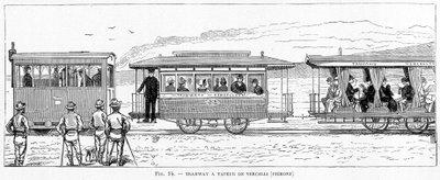 Parní tramvaj Vercelli (Piemont) - v „Nových výdobytcích vědy“ od Louise Figuiera od French School