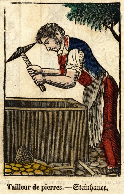 Kamenný krejčí; Série o živnostech, obraz Epinal z 19. století. od French School