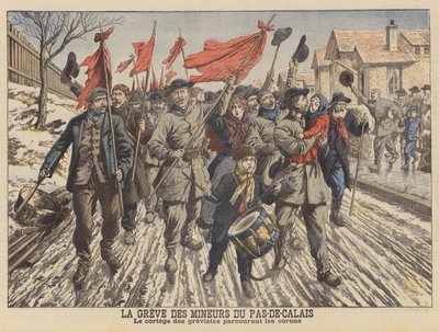 Stávka horníků v Pas-de-Calais, Francie (barva litho) od French School