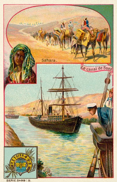 Suezský průplav a poušť Sahara, Egypt (chromolitho) od French School