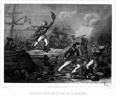 Surcouf na pobřeží Lamanšského průlivu - v „Historie pirátů a korzářů oceánu a Středozemního moře““ od P. Christiona, Paris, D. Cavaillés ed. od French School
