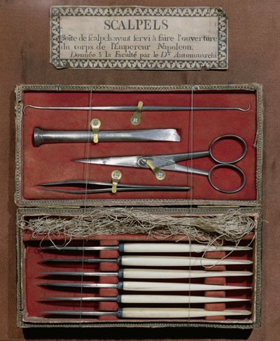 Chirurgické nástroje používané doktorem Antommarchim při pitvě císaře Napoleona I. (1769-1821) od French School