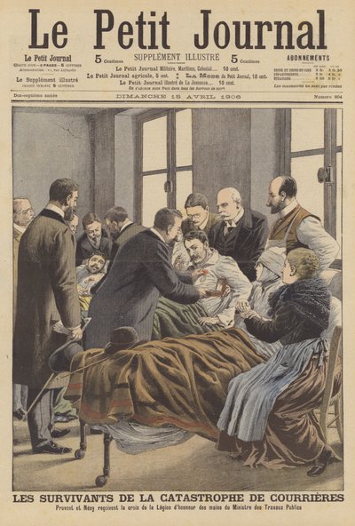 Přeživší důlní katastrofy v Courrieres (barevná litografie) od French School