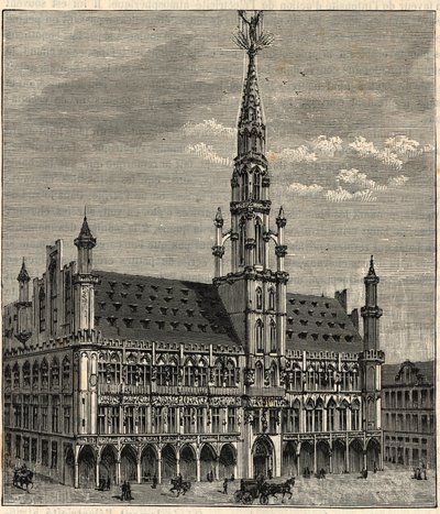 Soustava hromosvodů na bruselské radnici v 19. století - Rytina v „Vědy dostupné všem - Populární fyzika a chemie“ od Alexise Clerca - Konec 19. století - Soukromá sbírka od French School