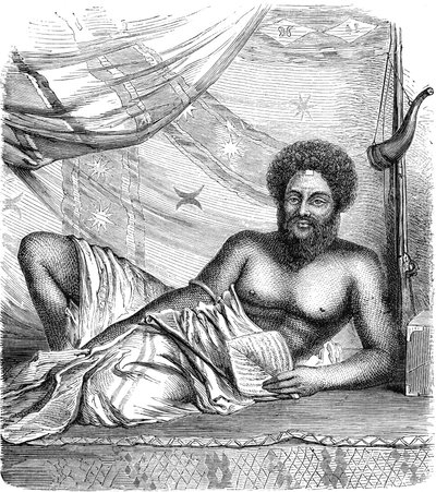 THAKOMBAU, král VITI ostrovů (FIDJI), Tichý oceán. Rytina 1885 od French School