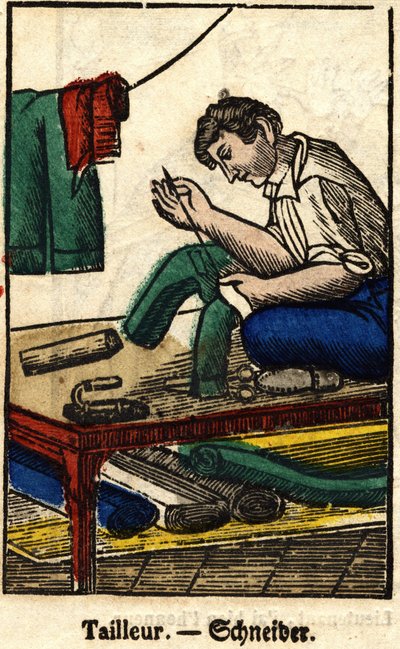 Krejčí; Série o živnostech, obraz Epinal z 19. století. od French School