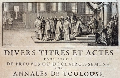 Převzetí města a hraběte z Toulouse emisary krále Filipa III. v roce 1271 v „Annales de la ville de Toulouse“ Germain de Lafaille, Toulouse od French School