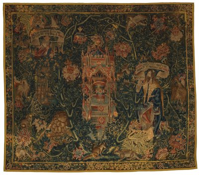 Gobelín, Bůh Otec zjevující se Mojžíšovi (jedna ze souboru šesti Sibyl obsahujících 46 134 až 46 139) s názvem „Rothamsted Tapestries“, vyrobený ve Flandrech, Tournei nebo Bruselu, Belgie, kolem roku 1530 (vlna) od French School