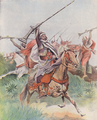 Tbourida, tradiční jezdecká fantazie, Maroko (barevná litografie) od French School