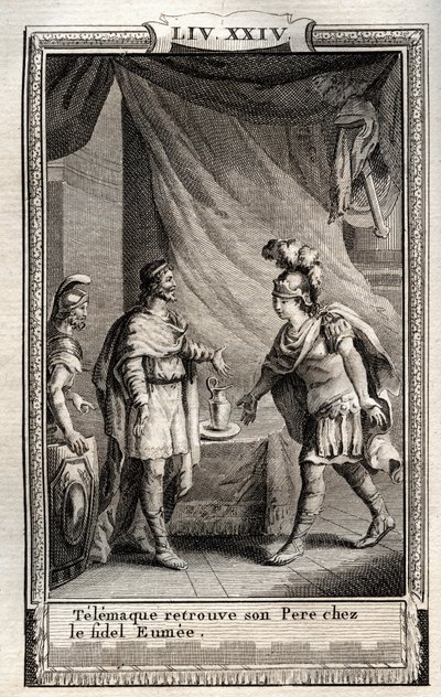 Telemaque najde Ulisse - rytina z roku 1798 od Monneta v „Les Aventures de Telemaque, fils d