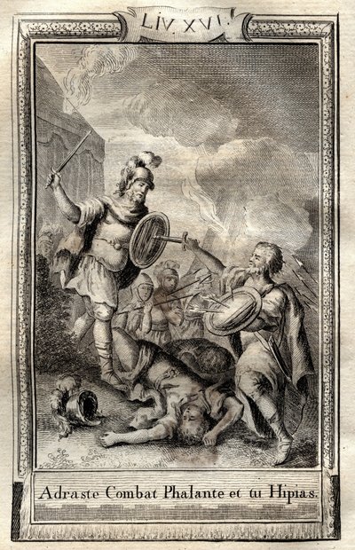 Telemaque překonává Hippia - rytina z roku 1798 od Monneta v „Les Aventures de Telemaque, fils d