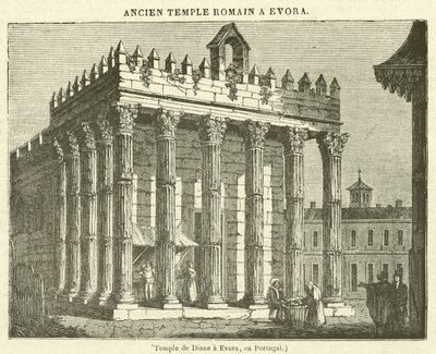 Temple de Diane a Evora, en Portugal (rytina) od French School