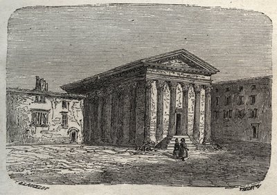 Chrám Augusta a Livie ve Vídni, ve francouzském departementu Isere (římský chrám) - rytina v „Histoire de France“ od Victora Duruye (1811-1894) - 1882 od French School