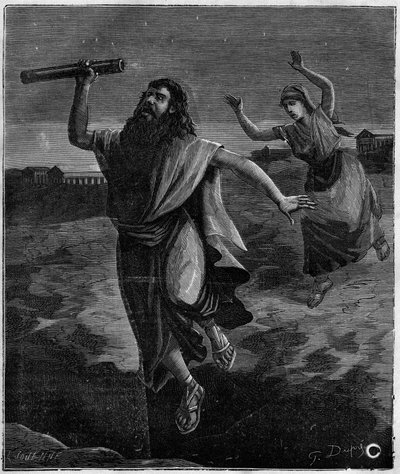 Thales of Miletus matematik a řecký filozof (625 př.nl - 546 př.nl): „Neviděl pod nohama otevřenou jámu a nechal se zchladit““ od French School