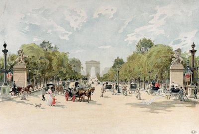Avenue des Champs-Elysees, kolem roku 1895 (wc na papíře) od French School