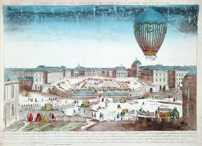 Plavba balónem Francoise Pilatre de Rozier (1754-96) přes zámek Versailles, 23. června od French School