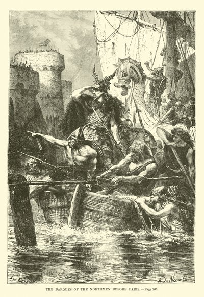 Barques of the Northmen před Paříží od French School