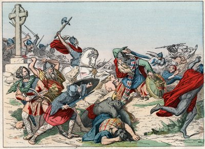 Bitva u Poitiers 25. října 732 vyhrál Charles Martel - Bitva o Poitiers, 25. října 732, vyhrál Charles Martel (688-741) - Rytina konce 19. století v „“ Nos Gires Nationales - Images et recits “” od French School